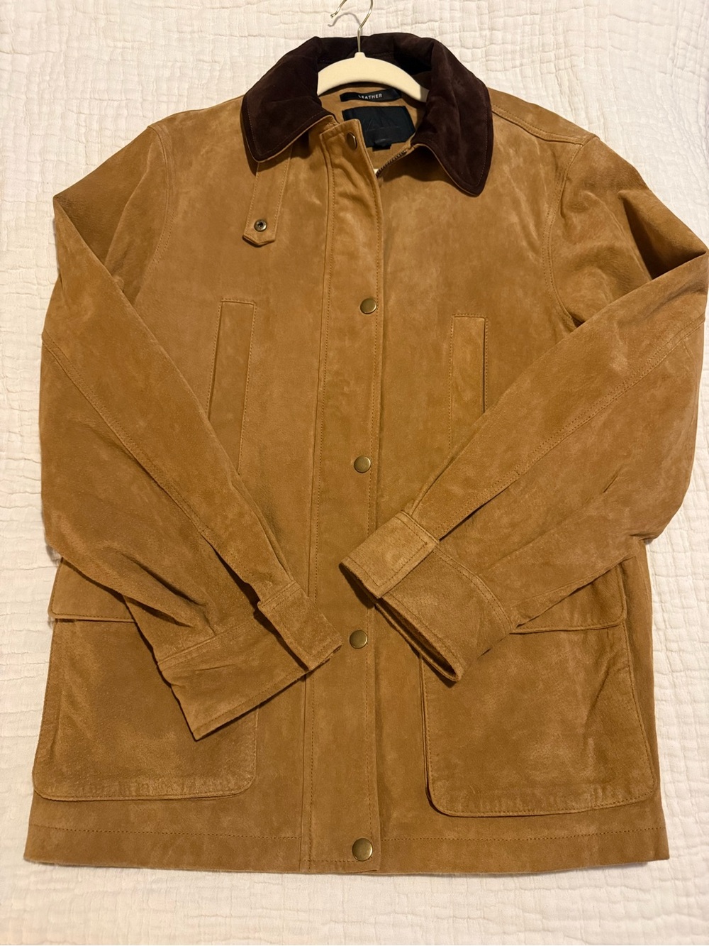 Zara Suede Field Jacket in Chestnut with Dark Brown Collar 1500